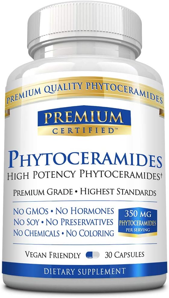 Phytoceramids 100 Buğdaydan 350 mg -Vitamin A, C, E ve D3 - Ters Aging Skin, Replenish Moisture & Tamir Skin - 100% Pure Natural - 30 Capsules - Vegan Dostu Dostu Dostu