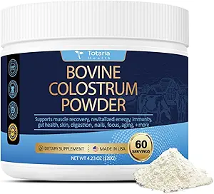 Totaria Bovine Colostrum Supplement Powder for Gut Health, Hair Growth, Beauty and Immune Support - USA Farm Grass Fed - No Fillers, GMP Certified Calostro Bovino para Adultos Organico, 60 Servings