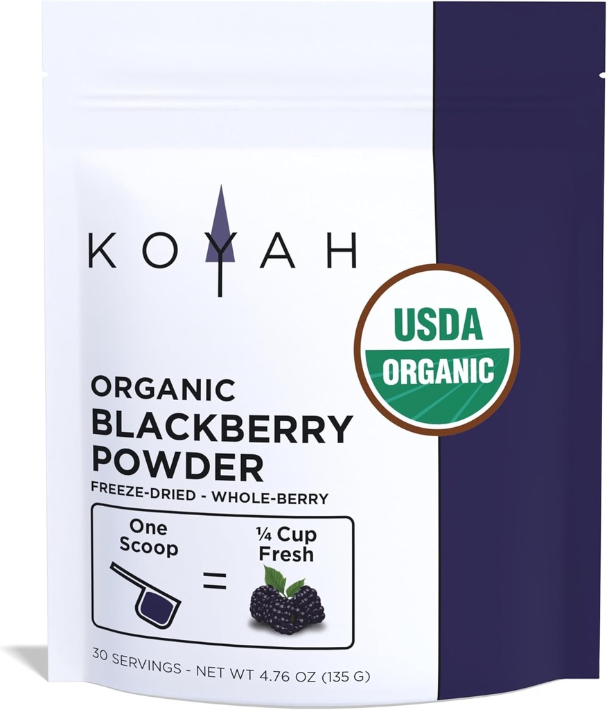 KOYAH - Organik BlackBerry Toz: 30 Hizmet (1 Scoop = 1/2 Cup Fresh): Freeze-Dried, Whole-Berry Toz, Raw, Raw