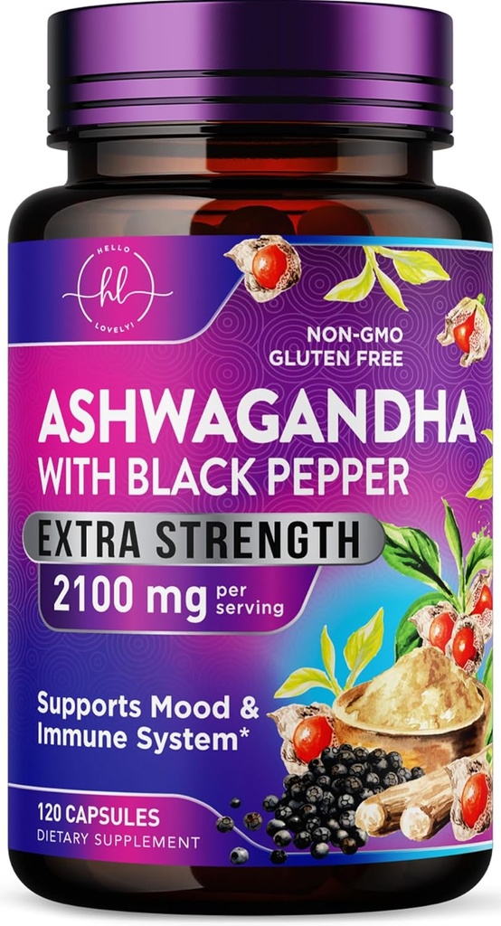 Ashwagandha 2,100 mg - Veggie Capsules'teki Kadınlar için Toz & Kök Üretimi, Siyah Pepper, Yüksek Absorpsiyon, Plant bazlı, ABD'de Şişelenmiş - 120 Veggie Capsules