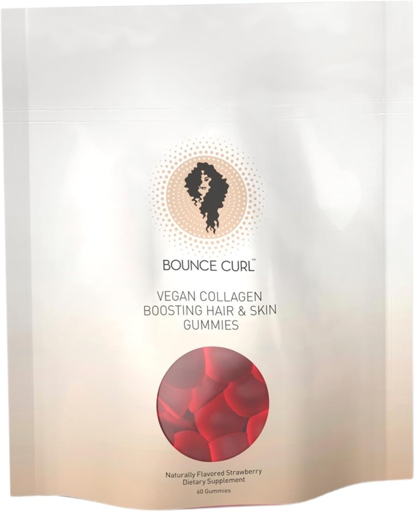 Bounce Curl Vegan Collagen Saç, Skin & Nails Gummies, 60 Strawberry Gummies