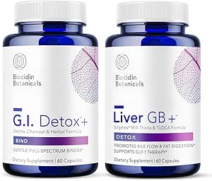 Biocidin G.I. Detox+ Gentle Binder & Liver GB+ Gallbladder Liver Support - Toxin Removal & Fat Digestion - Aktif Charcoal, Zeolit, TUDCA & Bitter Herbs (2 Ürünler)