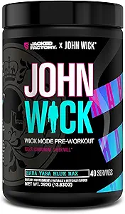 Jacked Factory X John Wick - Wick Mode Pre Workout Toz - Intense Energy, Battle-Ready Focus, Unstoppable Commitment ve Sheer Will - 40 Hizmet, Baba Yaga Blue Raz
