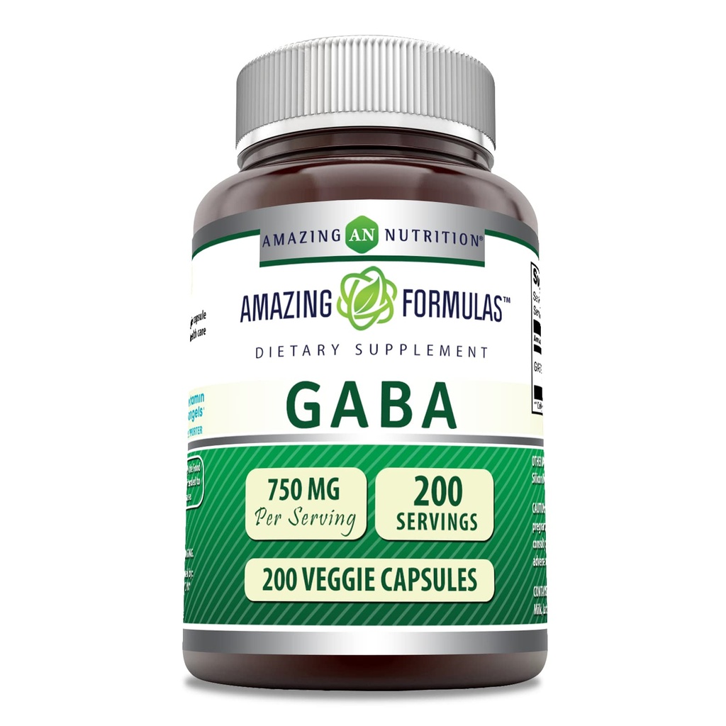 Amazing Formulas GABA 750mg Per Serving Veggie Capsals Supplement 