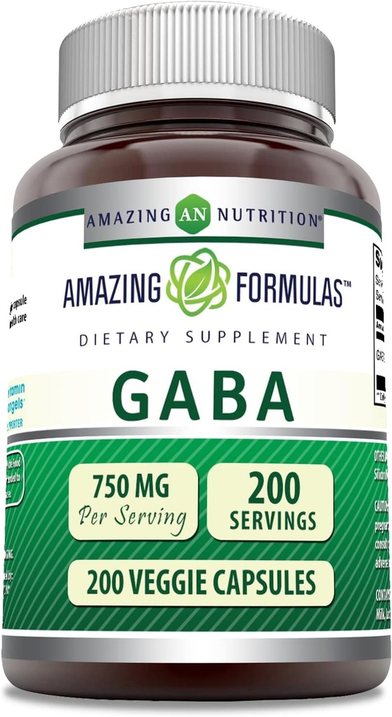 Amazing Formulas GABA 750mg Per Serving Veggie Capsals Supplement 