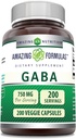 Amazing Formulas GABA 750 mg Is Veggie Capsules Supplement | Non-GMO | Gluten Free | Made in USA | Ideal for Vegetarians (200)