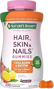 Nature's Bounty Optimal Solutions Hair, Skin and Nails Collagen Pectin Gummies, 100 mg Collagen και 2.500 mcg Biotin Per Serving, No Stick Gummy, Tropical Citrus Flavor, 200 ct, 100 Total Servings
