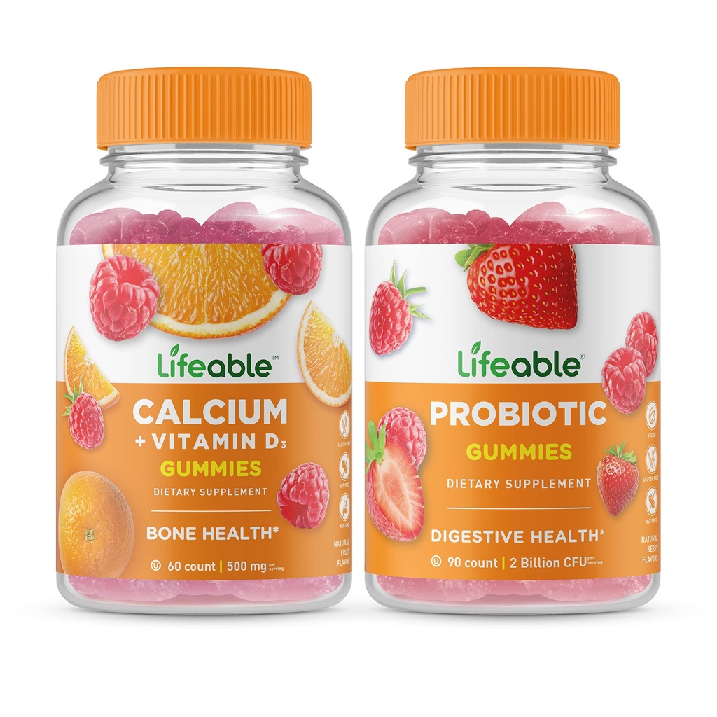 D + Probiyotik 2 Milyar CFU, Gummies Sche - Great Tasting, Supplement, Gluten Free, GMO Free, Chewable