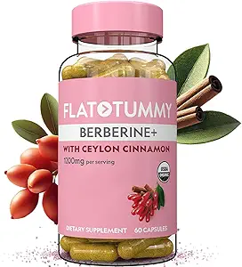 Flat Tummy Berberine Plus Supplement, 1200 mg Berberine Per Servis, Post GLP-1 Berberine Supplement, Organik Berberine Ceylon Cinnamon, 4:1 Potency – 60 Capsules