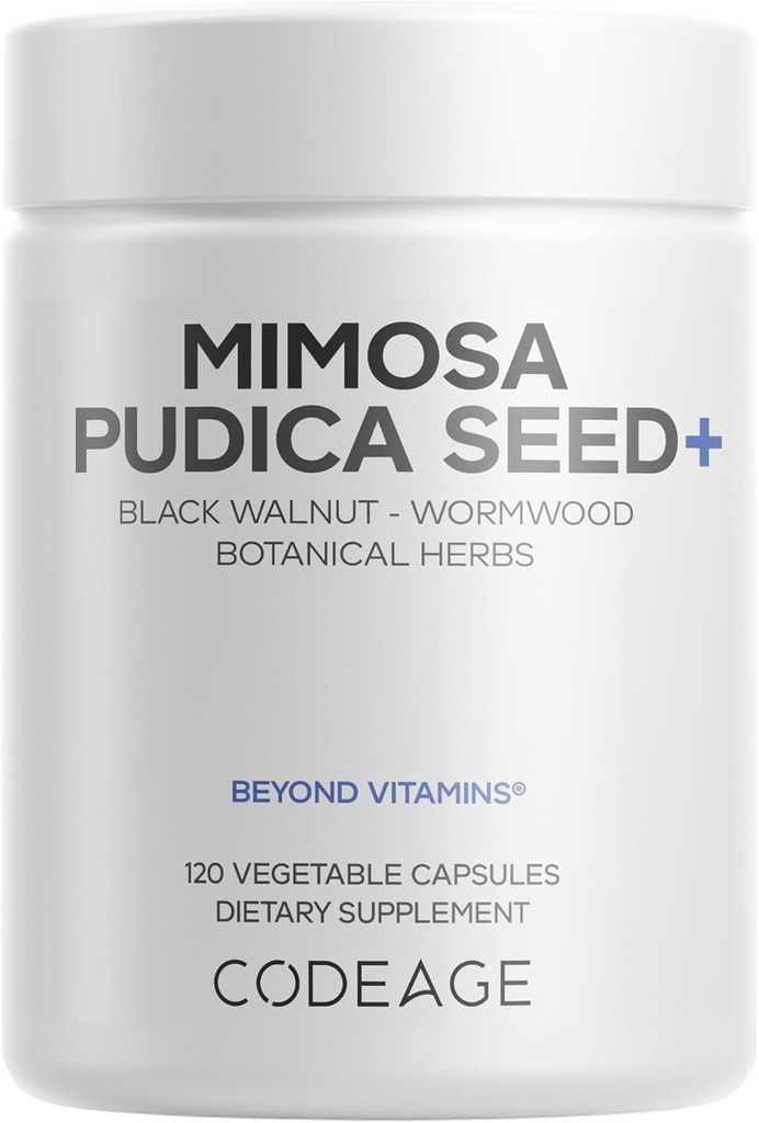 Kodage Organic Mimosa Pudica Tohum Capsules - Mimosa Pudica Tohumlar Tamam - Black Walnut, Cloves, Vidanga, Neem, BioPerine - All in One - Hassas Plant Pills - Non-GMO & Vegan - 120 Capsules