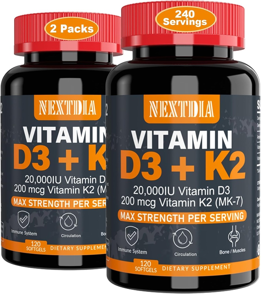 D3 20.000 IU + K2 (MK7) 200 RP-Optimal Vitamin D3 & K2-Demir Güçlü Bones & Muscle,ul Abxia & Immune Health, Vitamin D Eksikliği Yardım etmek, (2.5)