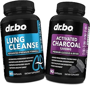 Lung Cleanse & Aktif Charcoal Capsules - Respiratory Supplements & Organic Coconut Charcoal Pills for Stomach Gas and Bloating Support - Herbal Detox for Lungs, Bronchial Health & Gut