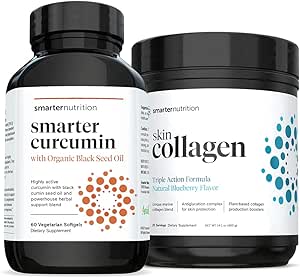 SMARTERNUTRITION Curcumin - Potency ve Abxia + Smarter Skin Collagen - Vibrant için Triple Action Formula, Sağlıklı Skin