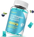 Collagen ile Biotin Gummies, Keratin, Hyaluronic Asit, Skin için Vitamin, Saç Büyümesi, Nails, Kadınlar Erkekler Yetişkin Çocuklar - 60 Blueberry Flavored Gummies