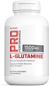 GNC Pro Performance L-Glutamine 1500 mg, Amino Asit Supplement, Supports Muscle Recovery & Function, Yakıtlar Immune System, Protein Synthesis'te Anahtar Rol, Unflavored, Gluten Free, 180 Capsules