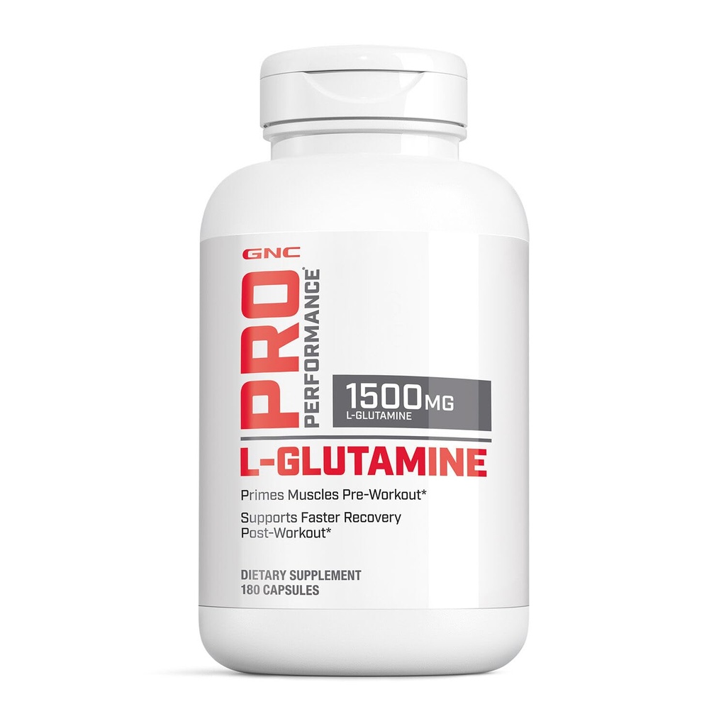 GNC Pro Performance L-Glutamine 1500 mg, Amino Asit Supplement, Supports Muscle Recovery & Function, Yakıtlar Immune System, Protein Synthesis'te Anahtar Rol, Unflavored, Gluten Free, 180 Capsules