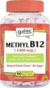 Gutcha Vitamin B12 5000 mcg, Bioaktif Mecobalamin, Nerve, Kalp, Beyin Sağlığı ve Enerji Üretimi, GMO, No Sugar, No Gluten, Natural Peach Flavor, 90 Vegan & Fast Dissolve Tabletleri