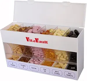 GMS VitaVault Vitamin & Pill Organizer - Tıp Kabini 6 Ayrı Büyük Karşılaştırmalarla Organize - 6 Farklı Vitaminlerin 60 Güne Kadar Mağaza - Tüm Boyut Tamamları - 1 ad