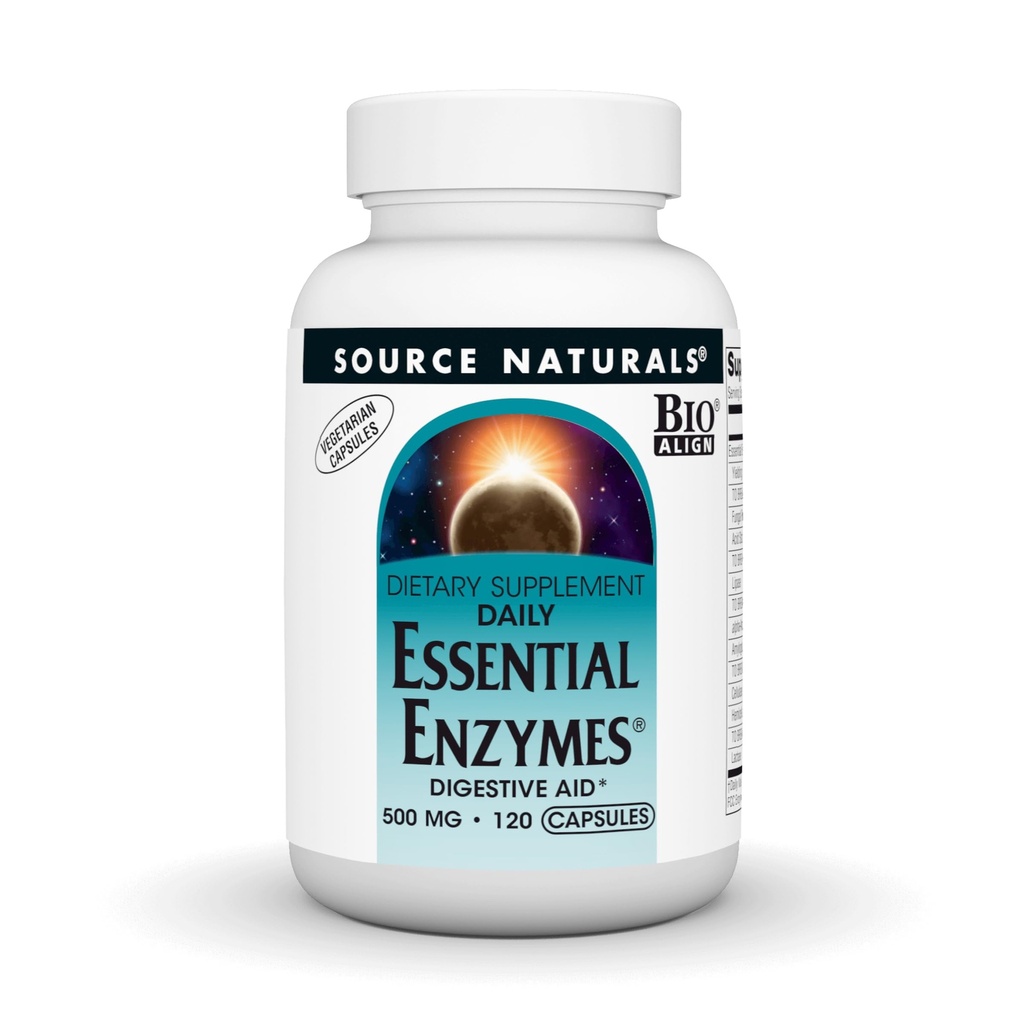 Source Naturals Essential Enzymes 500mg Bio-Aligned Multiple Enzyme Supplement Herbal Defense for Digestion, Gas, Constipation & Bloating Relief - Υποστηρίζει το ανοσοποιητικό σύστημα* - 120 Vegetarian Caps
