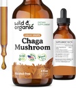 Wild & Organic Chaga Mushroom Drops - Immune Support with Chaga Extract - Sıvı Mushroom Supplement for Immunity - Vegan, Sugar & Alkol Free Tincture - 4 fl ozzz