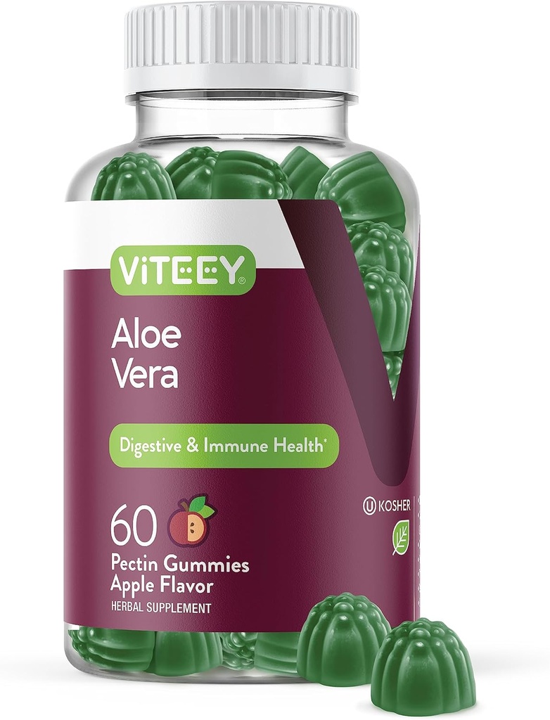 Viteey Aloe Vera Gummies for Yetişkinler - 50mg - Digestion ve Immune Health - Aloe Vera Supplement - Vegan, Gelatin Free, Gluten Free, GMO Free, Tasty Chewable Raspberry Flavored Gummy