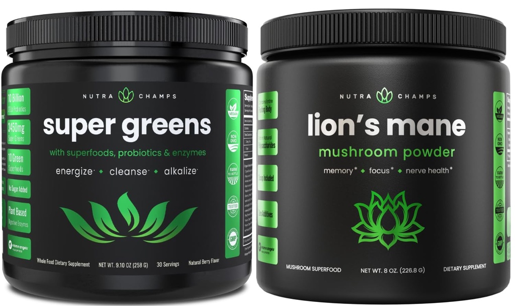NutraChamps Greens Super Food Powder & Lion's Mane Powder