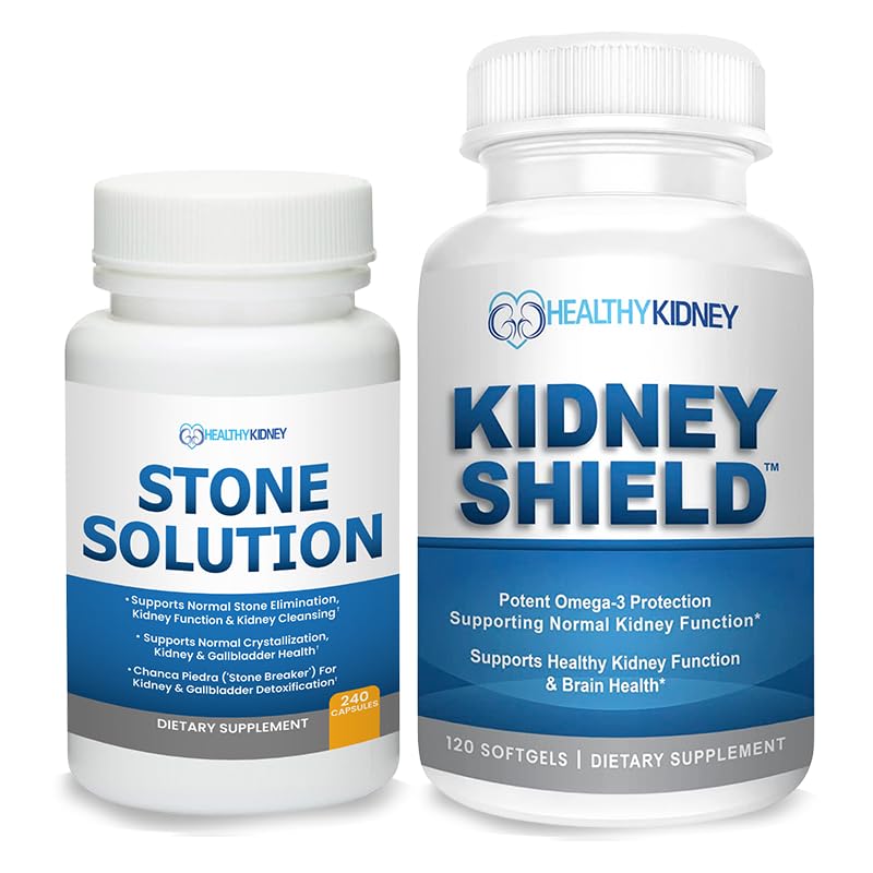 Stone Solution Capsules- Natural Dissolver, Kidney Stone Support & Kidney Cleanser, 60 Hizmetler + Kidney Shield 120 Caps Kidney Supplement to Support Normal Kidney Function and Support Kidney Health