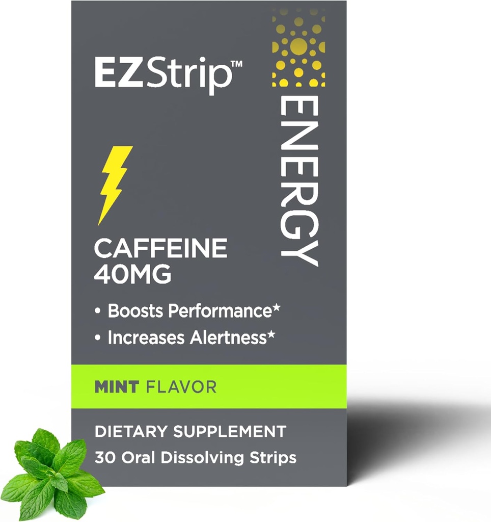 Enerji Supplements - Mint Flavor, 30 Count - Strips'ı 40 mg Caffeine ile çözme, Gününüzü ve Boost Performansını Enerjilendirmek - ABD'de Yap, Şeker ve Gluten-Free