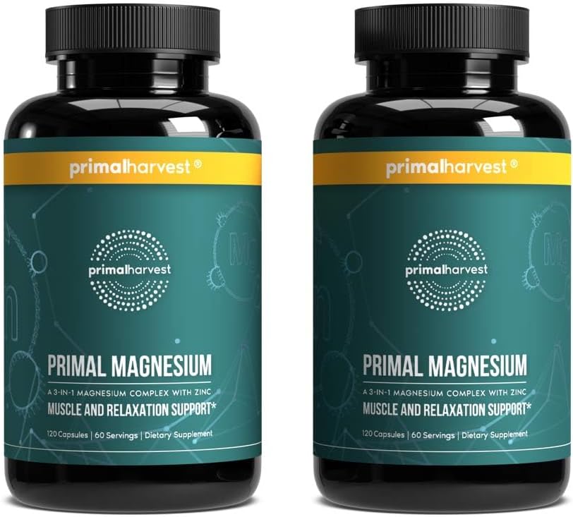 Primal Harvest Magnesium Supplement Complex 310mg by Primal Harvest with Magnesium Glycinate, Citrate, Malate, and Zinc 2 Pack, 240 Capsules