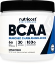 Nutricost BCAA Toz (Unflavored, 30 Hizmet) - Vejetaryen, Non-GMO, Gluten Free, Optimal 2:1