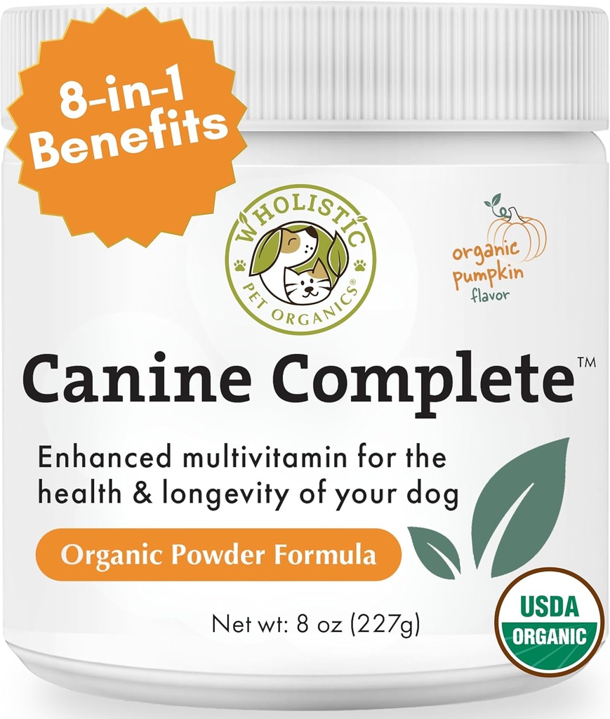 Wholistic Pet Organics Canine Complete - Dog Multivitamin Toz - 8 Oz - Günlük Köpek Vitaminleri ve Ev Yemekleri için Tamamlar - Immune System, Skin, Coat & Genel Sağlık - Küçük ve Büyük Breed