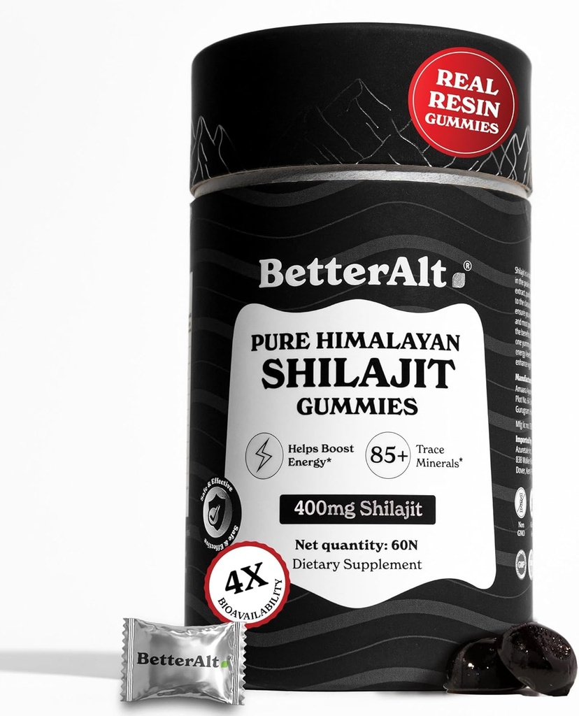 Daha iyi Alt Saf Himalaya Shilajit Gummies with 100% Shilajit | Yüksek Potency Gold Grade / Enerji Boost & Immune Support, %75+ Fulvic Acid| Travel Friendly - Tamarind Flavor