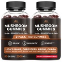 EFFECTIVE NUTRA Mushroom Gummies 2500 mg | 10 Mix w/Lions Mane, Reishi, Chaga, Cordyceps & More | Focus, Memory, Immunity, Energy | Natural Berry Flavor Supplement | Vegan, ABD'de Yap