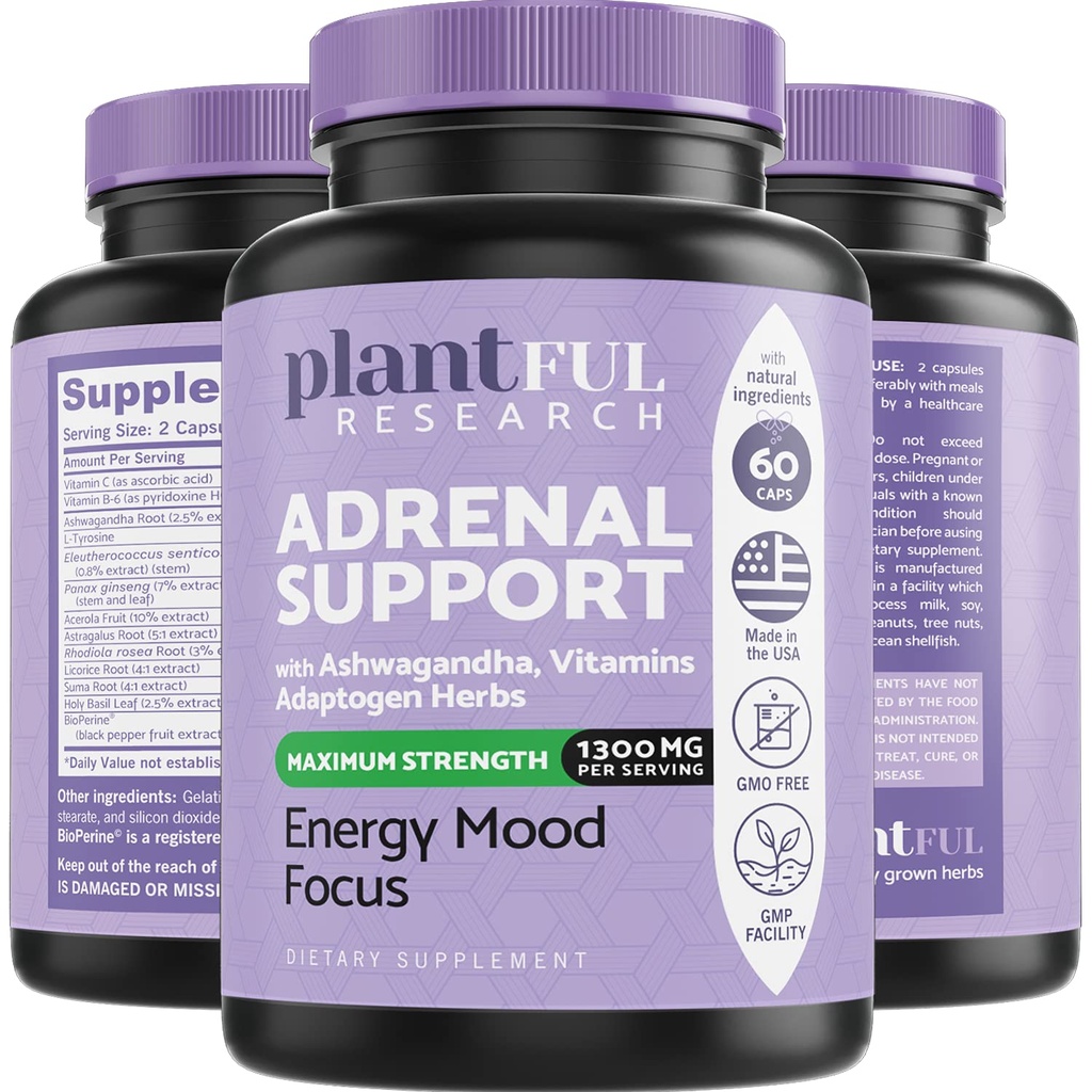 Adrenal Support & Cortisol Manager Supplement ,Ultra Yüksek Saf Adaptogens, Ashwagandha Extract, Rhodiola Rosea Capsules for Natural Energy, Fatigue, Mood Boost Non GMO