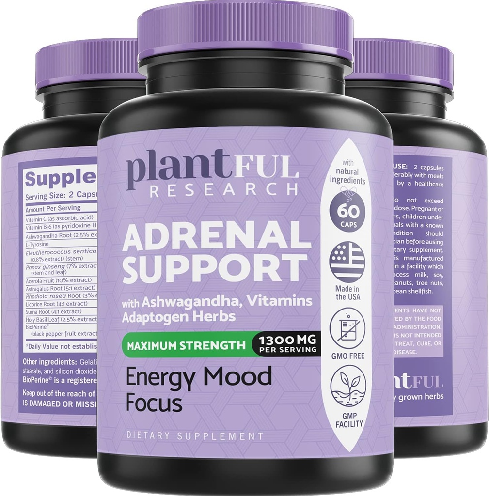 Adrenal Support & Cortisol Manager Supplement ,Ultra Yüksek Saf Adaptogens, Ashwagandha Extract, Rhodiola Rosea Capsules for Natural Energy, Fatigue, Mood Boost Non GMO