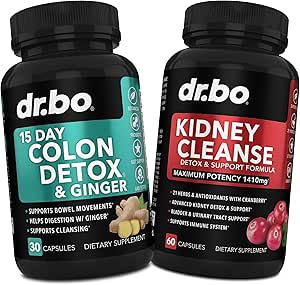 Colon Cleanser Detox & Kidney Cleanse - 15 Day Colon Cleanse Pills with Ginger & Kidney Detox Support Supplement Cranberry - Bowel Movement Supplements for Intestinal Stomach Bloating Gut & Kidneys