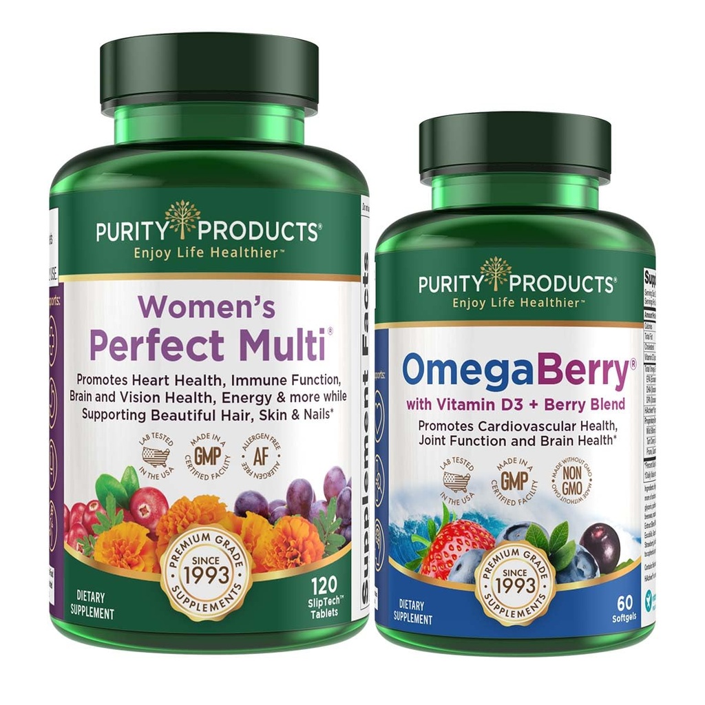 Yüksek kaliteli Kadınlar Mükemmel Çok + OmegaBerry Fish Oil Women's Multi (Depres Urinary Tract Health, Immune, Bone, Hair, Skin, Nails + Daha Fazla) - OmegaBerry (1250 mg Omega-3, D3 + Daha Fazla)