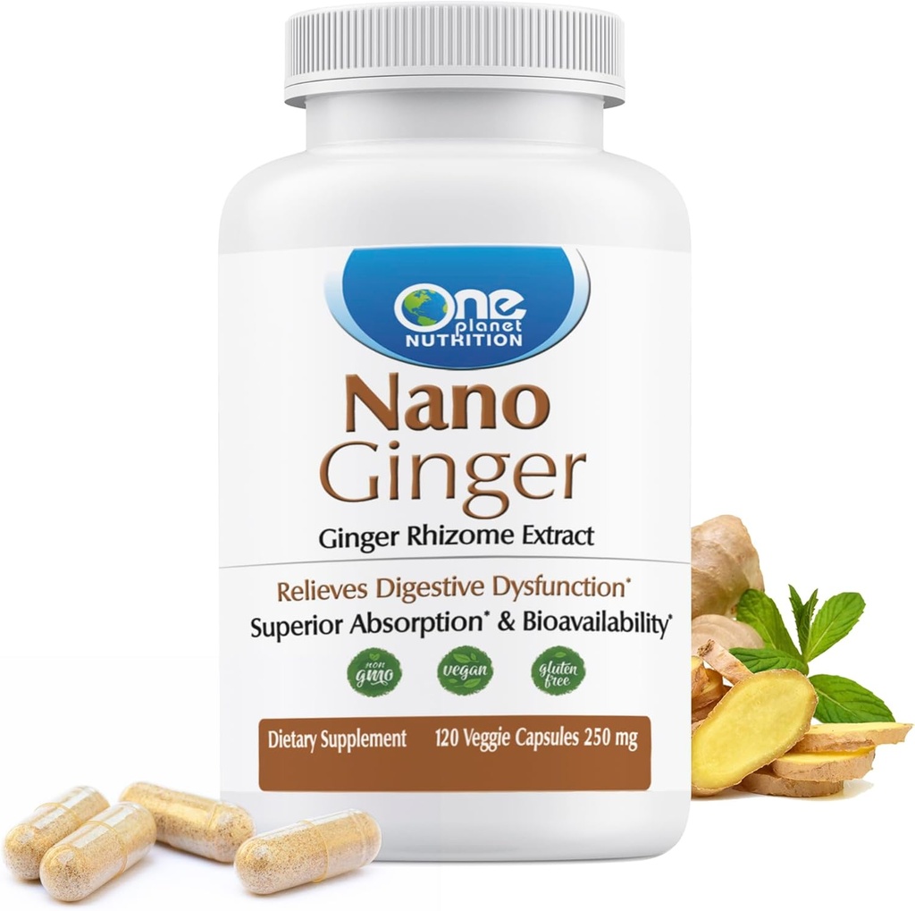 One Planet Nutrition Nano Ginger Root 250 mg Veggie Capsules (120 Hizmet) , Pure Ginger Root Extract, Nano for Superior Aborpsiyon, Geliştirilmiş Sağlık, Non-GMO, Vegan Gluten Ücretsiz
