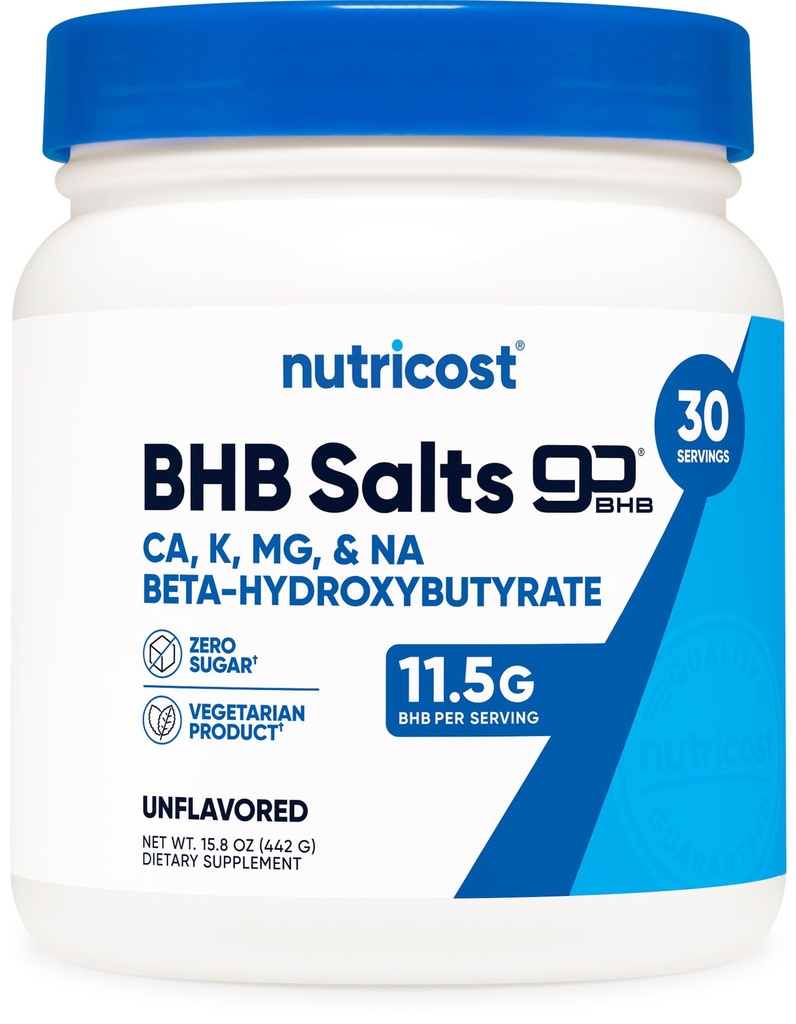 Nutricost Keto BHB Εξωγενείς Κετόνες 4-σε-1 (30 μερίδες) 12g Βήτα-Υδροξυβουτυρικό (BHB) ανά υπηρεσία, (Άγευστα) - Αλάτια Κετόνης