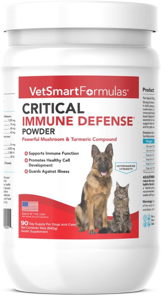 Critical Immune Defense for Dogs & Cats; Υποστηρίζει την κανονική ανάπτυξη κυττάρων - Turkey Tail, Reishi, Shiitake και Maitake Mushroom Formula με πατενταρισμένο λευκό εκχύλισμα κουρκουμά Root (Large / 90 Ημέρα Αυγ. Προμήθεια)
