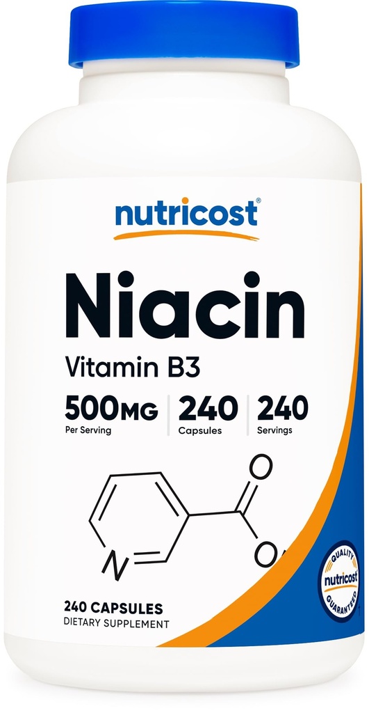 Nutricost Niacin (Vitamin B3) 500 mg, 240 Capsules - Flushing, Non-GMO, Gluten Free