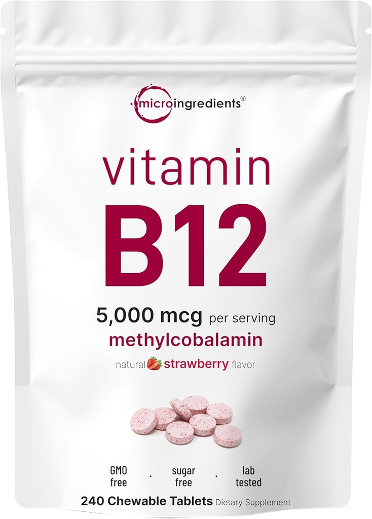 Mikro Malzemeler B12 5.000 mcg | Mekobalamin – 240 Chewable Tabletler | Hızlı Dissolve, Doğal Strawberry Flavor | Destekler Enerji & Metabolism Health | Vegan, Non-GMO, Gluten Free