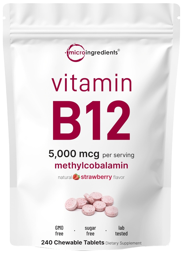 Mikro Malzemeler B12 5.000 mcg | Mekobalamin – 240 Chewable Tabletler | Hızlı Dissolve, Doğal Strawberry Flavor | Destekler Enerji & Metabolism Health | Vegan, Non-GMO, Gluten Free