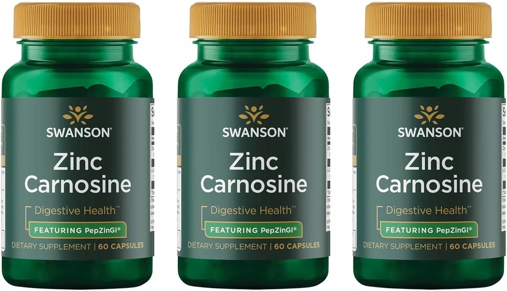 Swanson çinko Carnosine (PepZin GI) - Doğal Supplement Gastrik Health & Digestive Support - Montebial Balance in the Stomach - (60 Capsules) (3 Pack)