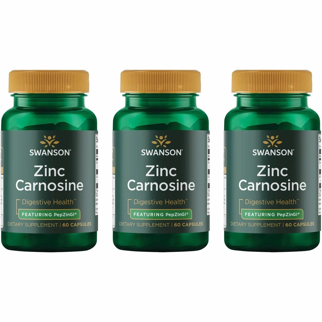 Swanson çinko Carnosine (PepZin GI) - Doğal Supplement Gastrik Health & Digestive Support - Montebial Balance in the Stomach - (60 Capsules) (3 Pack)
