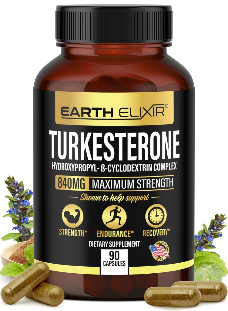 Earth Elixir Turkesterone 840 mg (90 κάψουλες) – Made in USA - 3rd Party Tested - 100% Pure Turkesterone Supplement for Men & Women - Ajuga Turkestanica Extract - Αύξηση Φυσικής Ενέργειας & Αντοχής