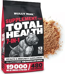 Bully Max 7in-1 Dog Multivitamin Toz with Omega 3, 6, Glucosamin & Chondroitin for Immune System, Digestive & Ortak Sağlık - Gıda Topper, Vitamins & Supplements for Puppy & Adult Dogs, 13Oz Bag