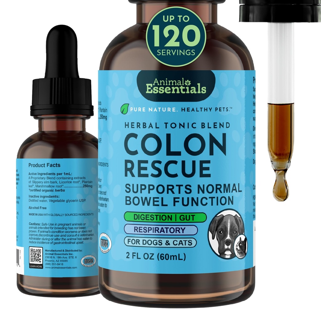 Hayvan Temelleri Kolon Kurtarma - Köpek Stool Softener, Organik Terpery Elm Bark, Köpek ve Kediler Için Hızlı Yasası, Doğal Constipation Relief Supplement for Pets - 2 fl oz