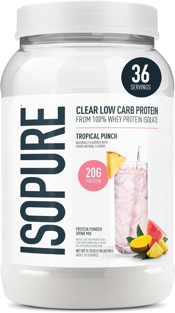 Isopure Clear Whey Isolate Protein Toz, Lactose Free, Gluten Free, Doğal Flavored, Tropikal Zehir, 20g Protein Yüzde 1.9 Lbs, 36 Hizmet (Pazar Mayıs Vary)