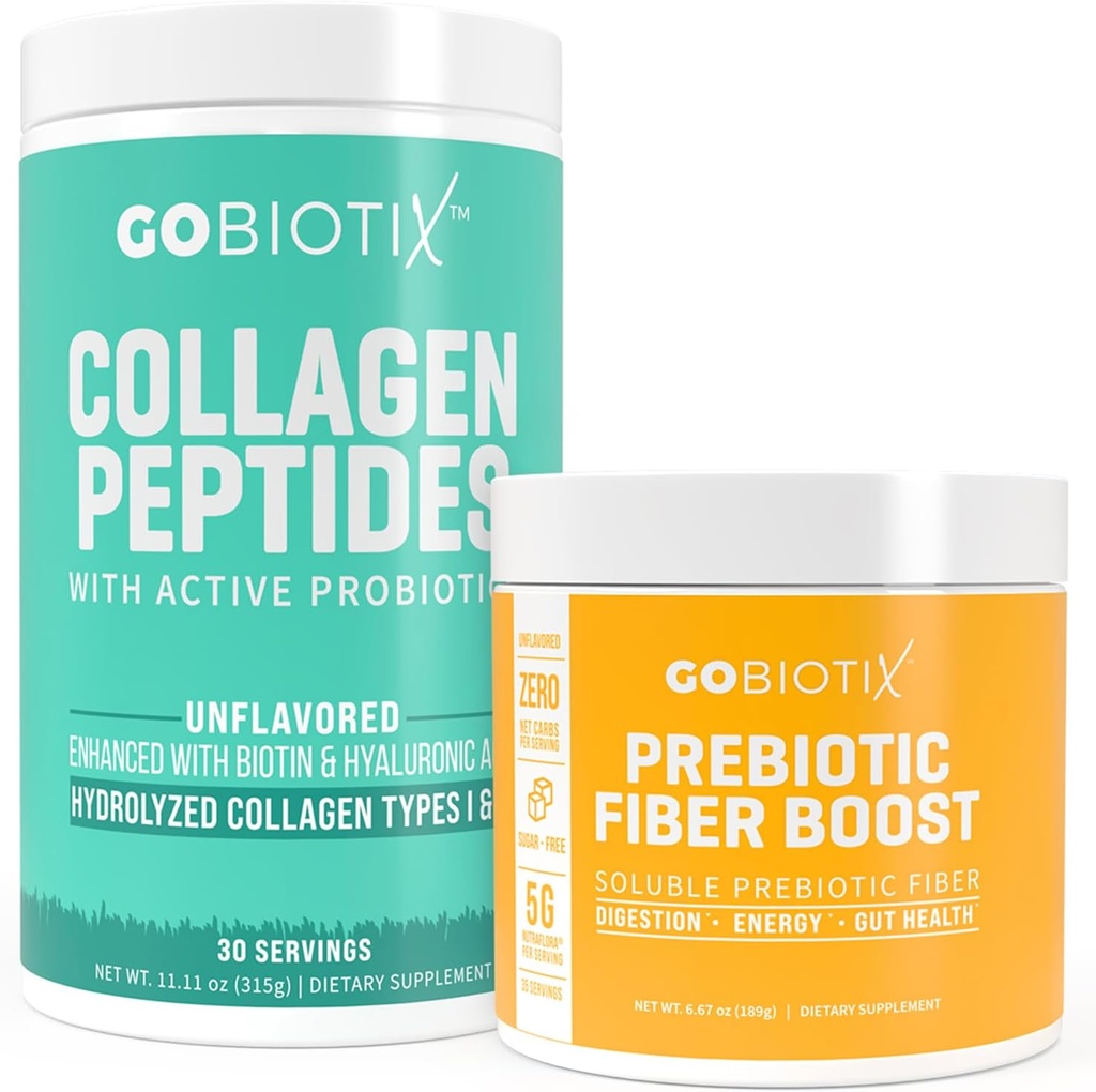 GOBIOTIX Fiber & Collagen Sche: Saç, Skin, Gut Support - 30 Serviss Collagen, 35 Hizmet Fiber Fiber & Collagen Sche: Saç, Skin, Gut Support - 30 Serviss Collagen, 35 Servisler Fiber